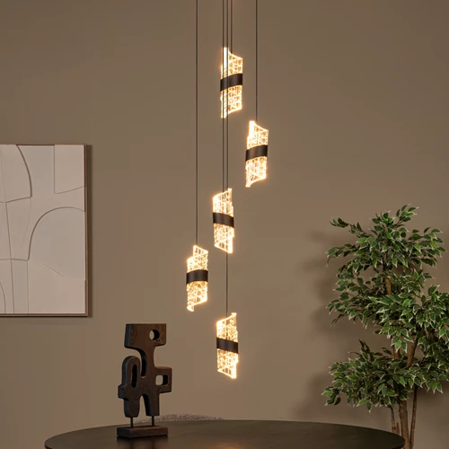 Lucide KLIGANDE - Pendelleuchten - Ø 30 cm - LED Dim. - 5x8W 2700K - Schwarz - Atmosphäre 1